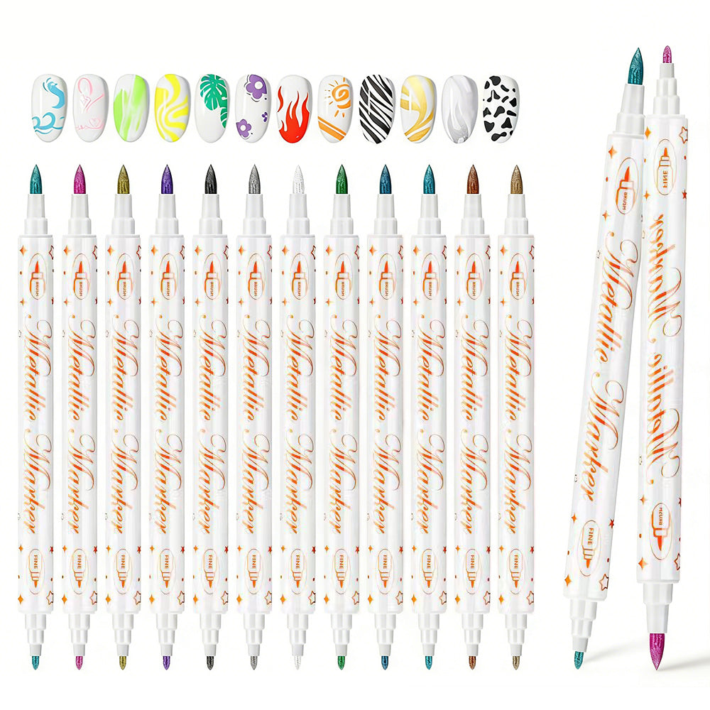12 Colors DIY Nail Art Pens Set Dual Heads Nail Polish Pens Acrylic Paint Markers For Nail Art