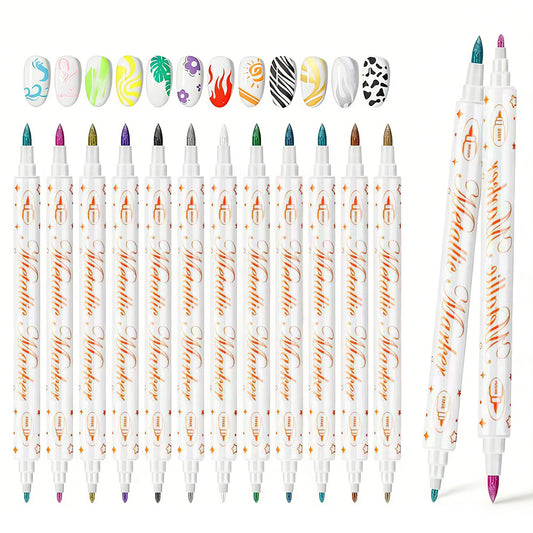 12 Colors DIY Nail Art Pens Set Dual Heads Nail Polish Pens Acrylic Paint Markers For Nail Art