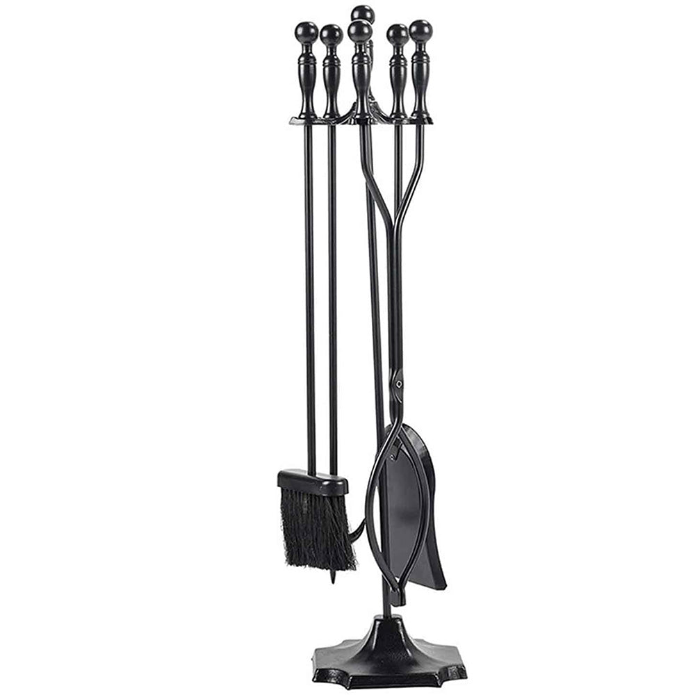 5 Pieces Fireplace Tool Set Wrought Iron With Stand For Indoor And Outdoor Use