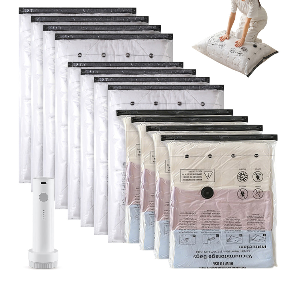 12Pcs Vacuum Storage Bags Set with Electric Pump for Luggage Travel Home Organizer