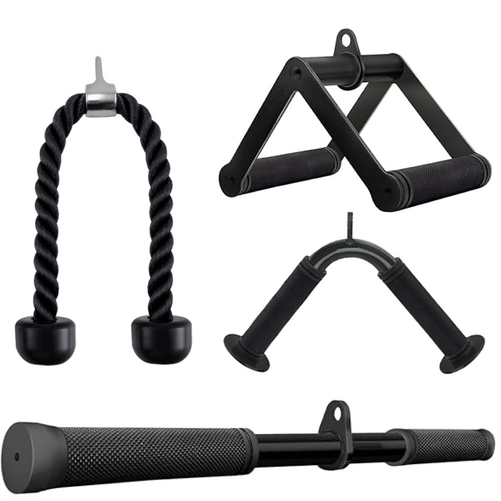 4 Piece Home Gym Cable Attachment Set with 2 Hooks and Tricep Rope