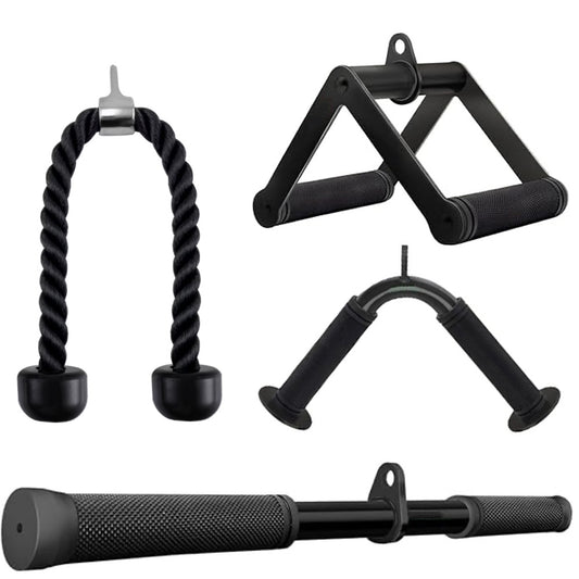 4 Piece Home Gym Cable Attachment Set with 2 Hooks and Tricep Rope