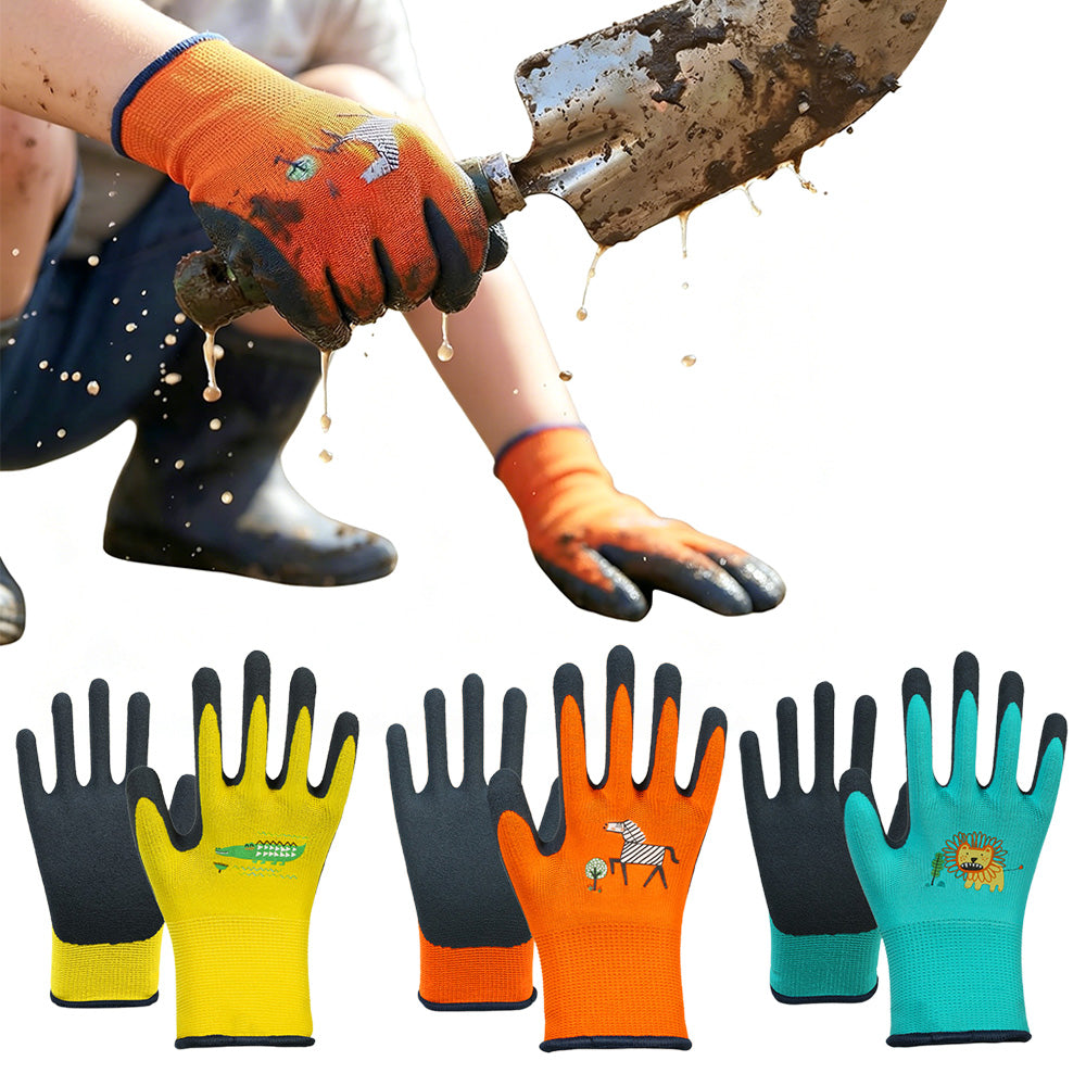 3 Pairs Gardening Gloves Rubber Coated Work Gloves for Boys Girls