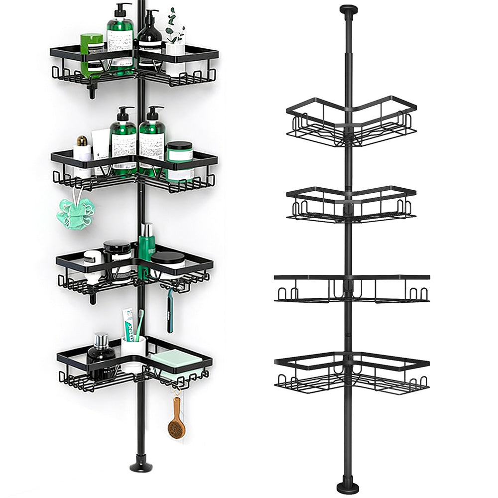 No-Drill Floor-to-Ceiling Corner Shower Caddy Adjustable Bathroom Storage Rack