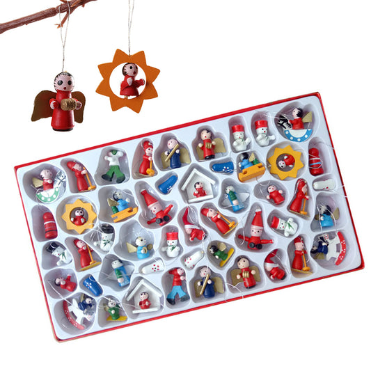 48pcs Wooden Christmas Tree Ornaments Set for Holiday Decoration