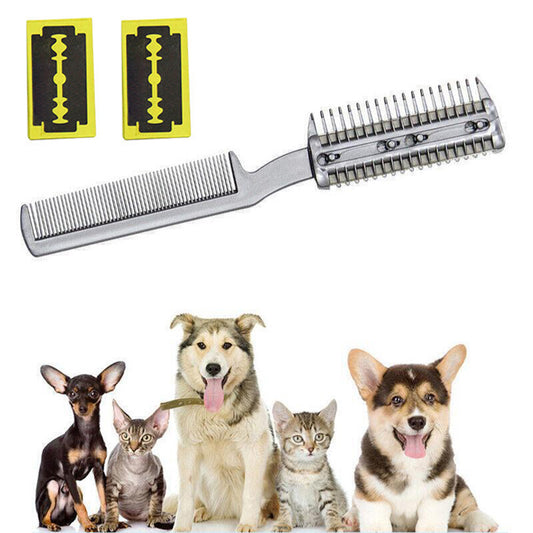 Two Sided Pet Grooming Comb with Razor for Dog Cat Fur Trimming and Thinning