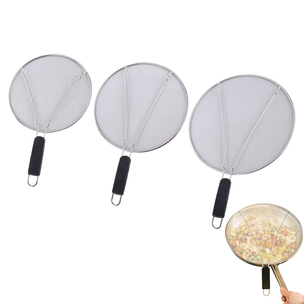 3PCS Stainless Steel Grease Splatter Guard for Frying Pan Ultra Fine Mesh Lids Splatter Screen for Cooking