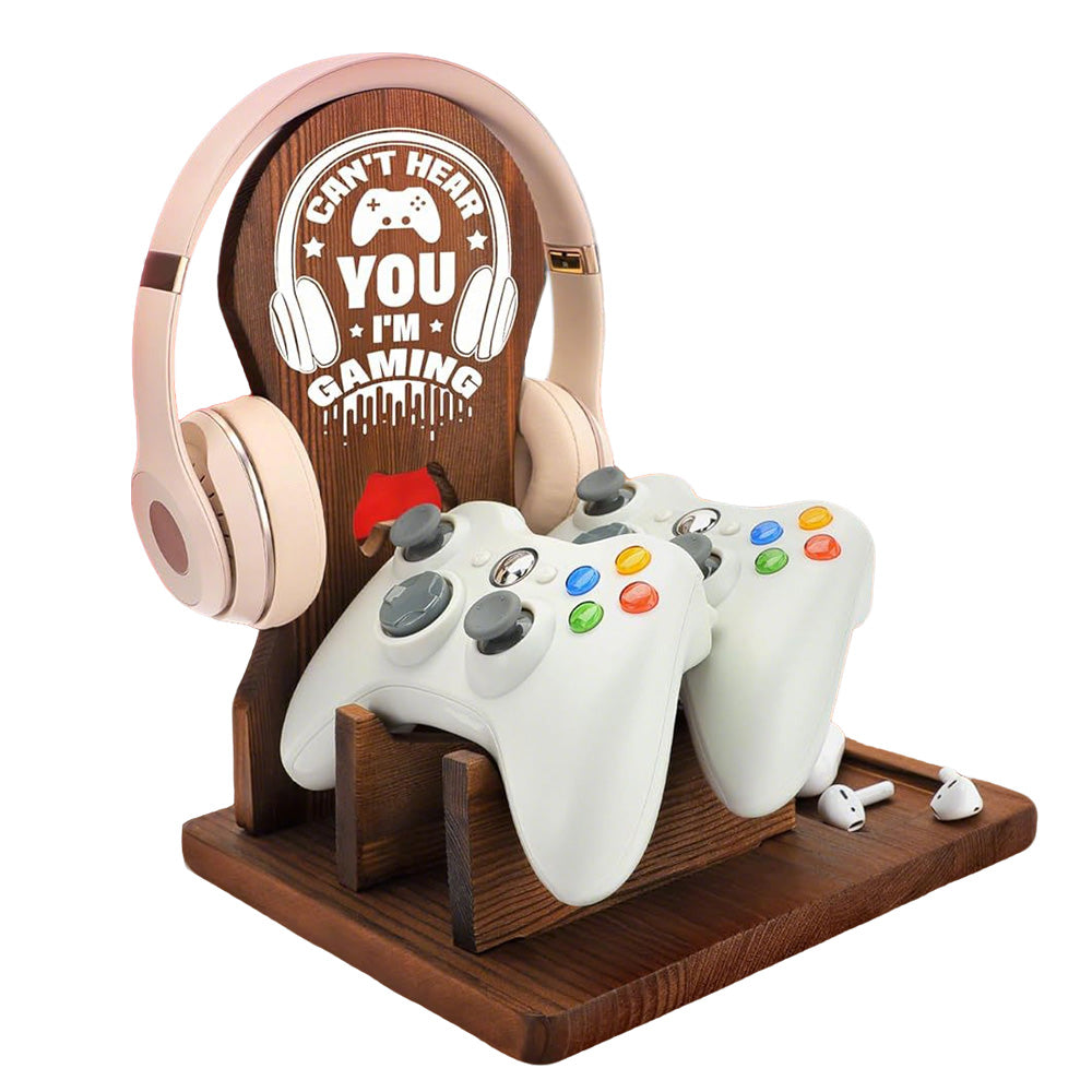 Solid Wood Multi-Function Headphone Stand for Gamer