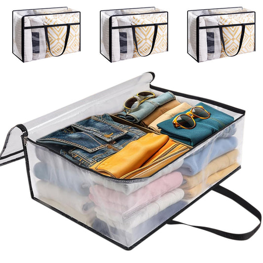 3PCS 60L Clear Plastic Storage Bags with Zipper for Clothing Blanket Comforter
