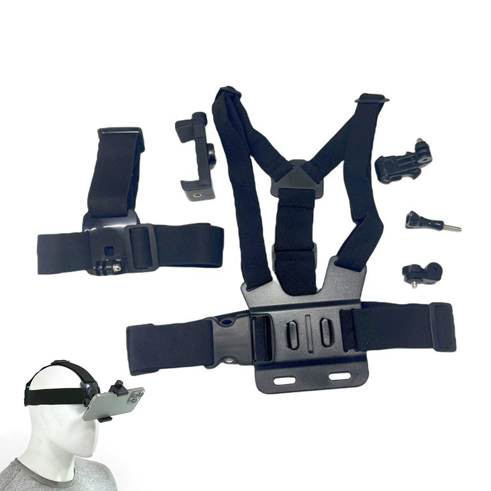 6-Piece Head Strap and Chest Harness Mount Kit for Phone Action Camera