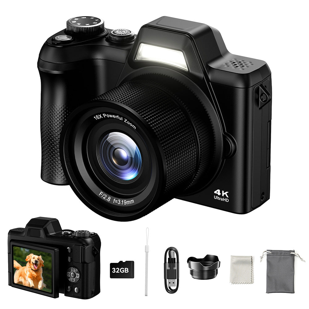 4K Digital Camera for Photography and Video Recording 16X Zoom with 32GB TF Card