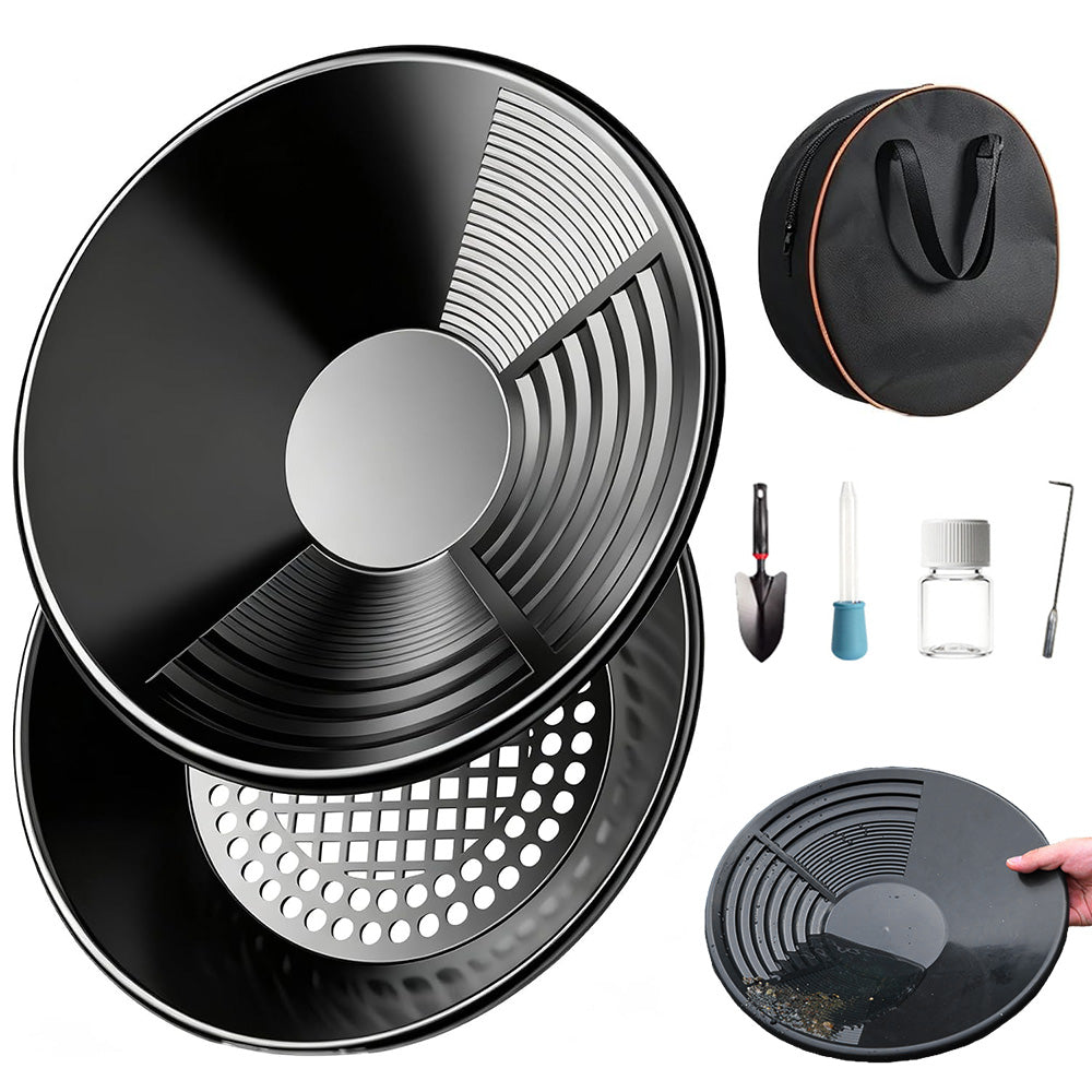 7 Piece Black Gold Panning Prospecting Kit with Pan Shovel Vial and Bag