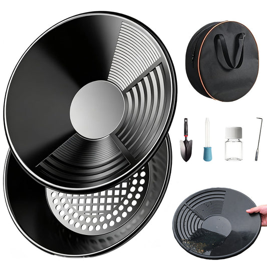 7 Piece Black Gold Panning Prospecting Kit with Pan Shovel Vial and Bag