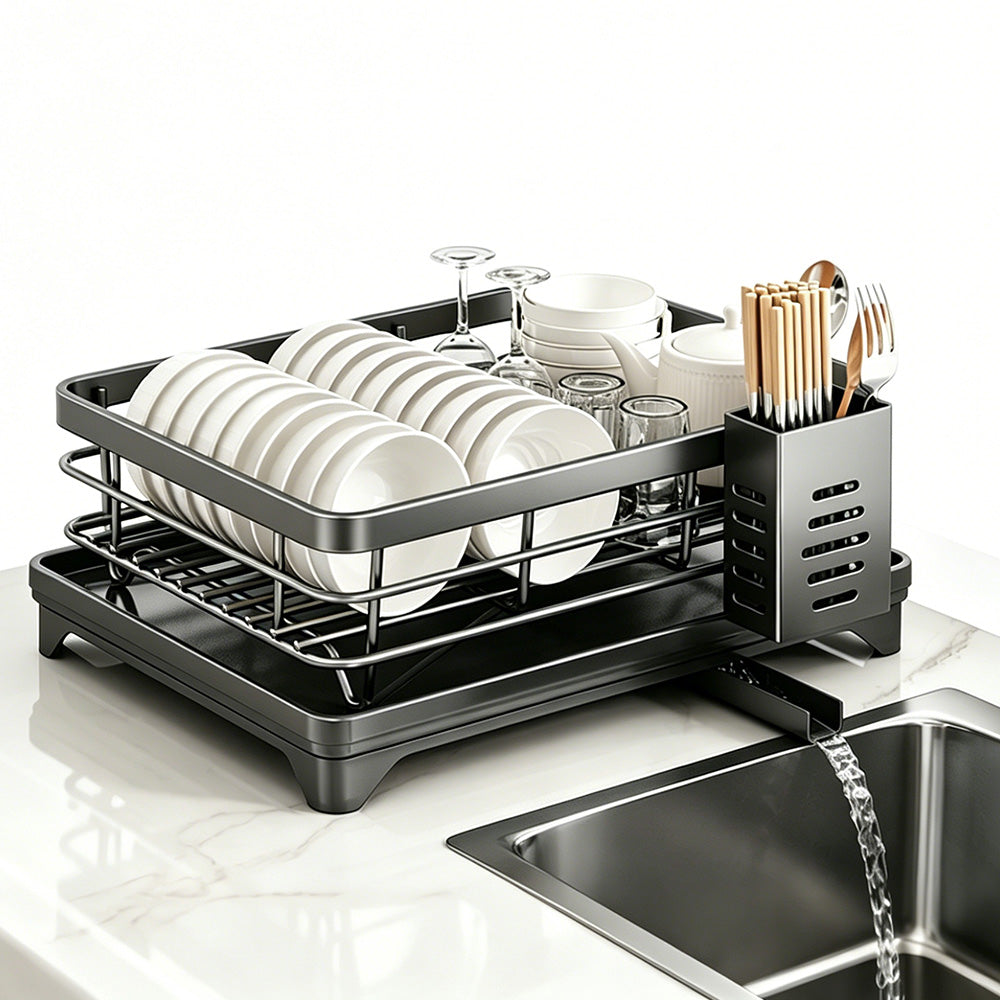 Heavy Duty Steel Dish Drying Rack Drain Spout Removable Rack