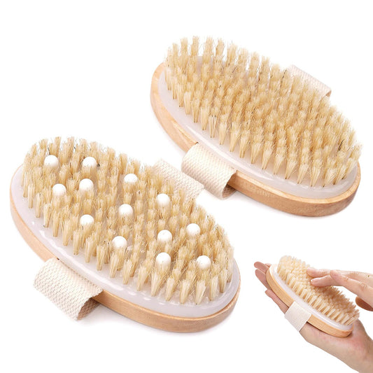 2PCS Dry Brushing Body Brush Natural Bristle Exfoliating Brush For Skin Care
