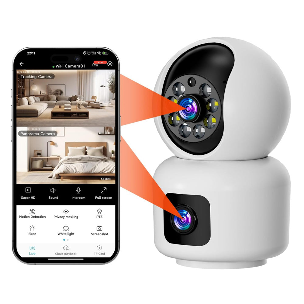 Dual Lens Smart Security Camera 2.4GHz WiFi HD Camera with Color Night Vision