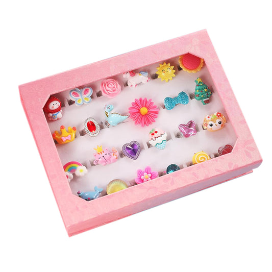 24PCS Adjustable Jewelry Rings Set Girls Pretend Play Rings