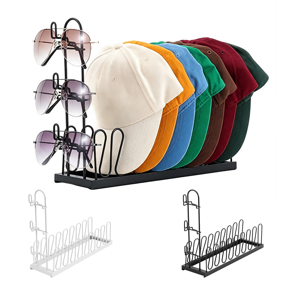 2 Pack Metal Hat Organizer Racks for 8 Caps and 3 Glasses Each