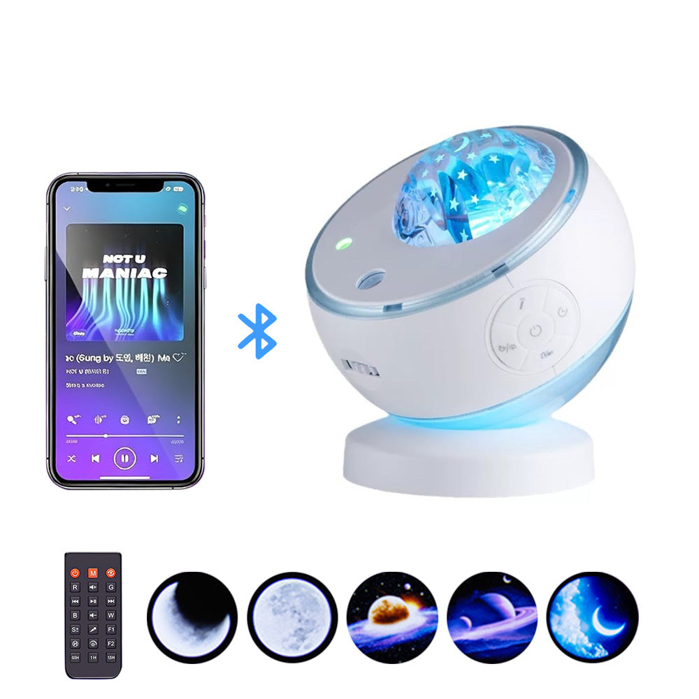 Rechargeable Northern Lights Aurora Projector with Bluetooth Speaker 16 Light Colors for Car Home Camping