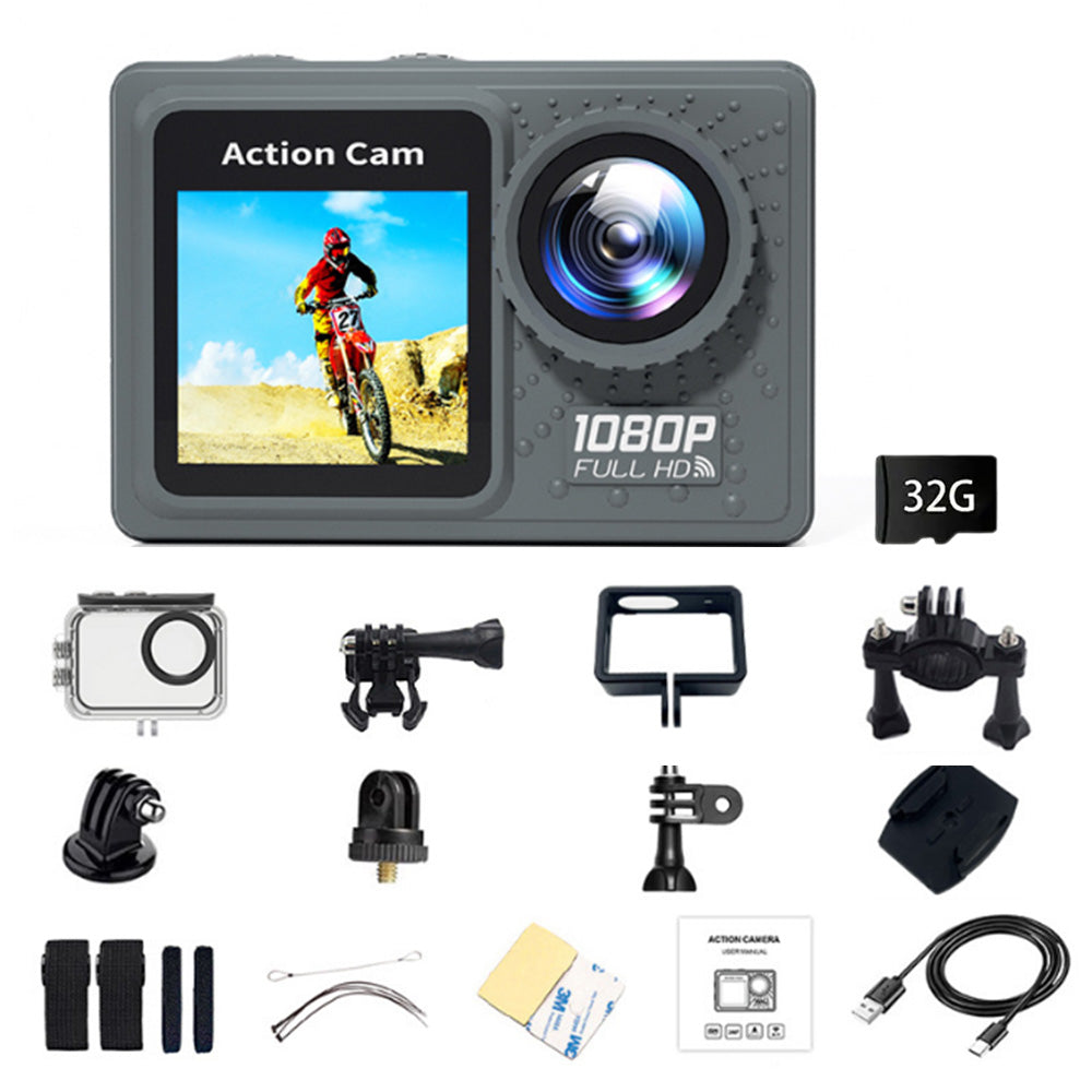 Water-Resistant Sports Underwater Camera HD 1080P Recorder Camcorder with 32G TF Card
