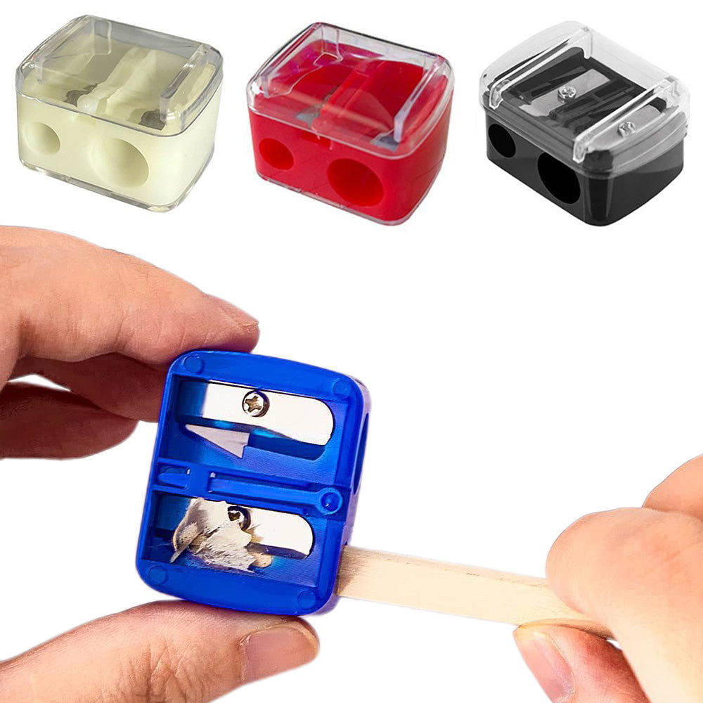 4 Pcs Dual-Hole Makeup Pencil Sharpeners with Clear Caps