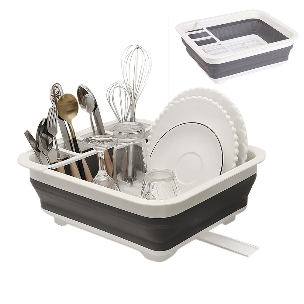 Foldable Dish Drying Rack with Utensil Holder Collapsible Kitchen Sink Organizer