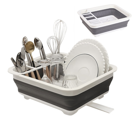 Foldable Dish Drying Rack with Utensil Holder Collapsible Kitchen Sink Organizer