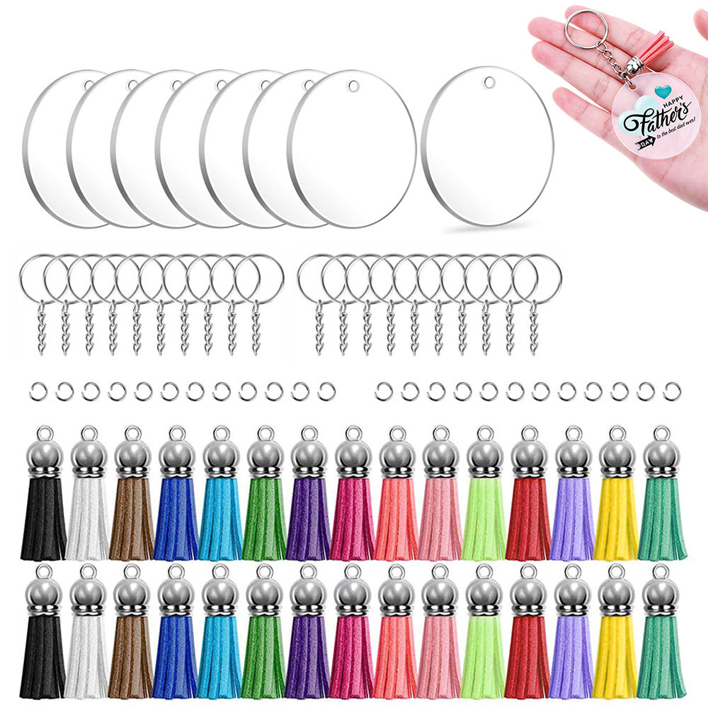 120 Piece Clear Acrylic Blank Keychain Pendant DIY Craft Set