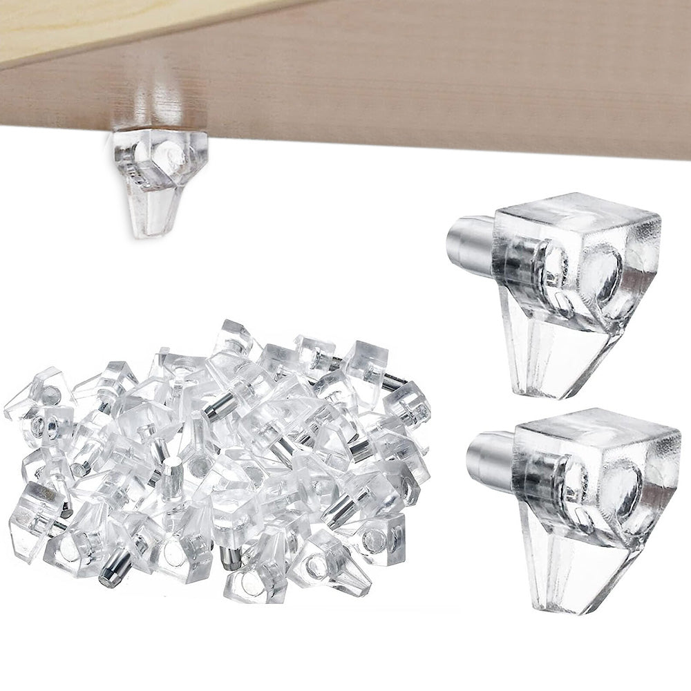 100-Pack Clear Cabinet Shelf Supports Heavy Duty Acrylic Shelf Pins for Glass/Wood Boards