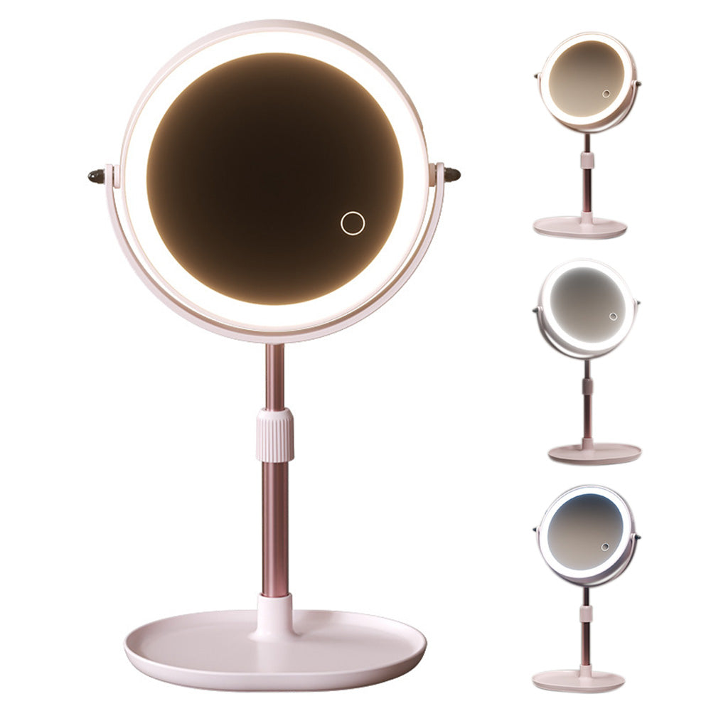 Adjustable Height Dual-Sided LED Makeup Mirror with 3 Color Lighting