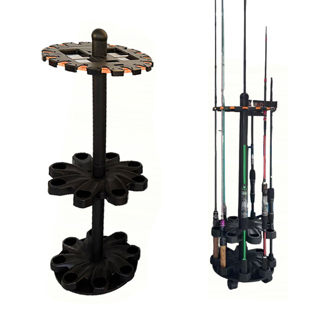 Rotating Fishing Rod Holder with Wheels Holds Up to 16 Poles Fishing Rod Rack for Home Tackle Shop