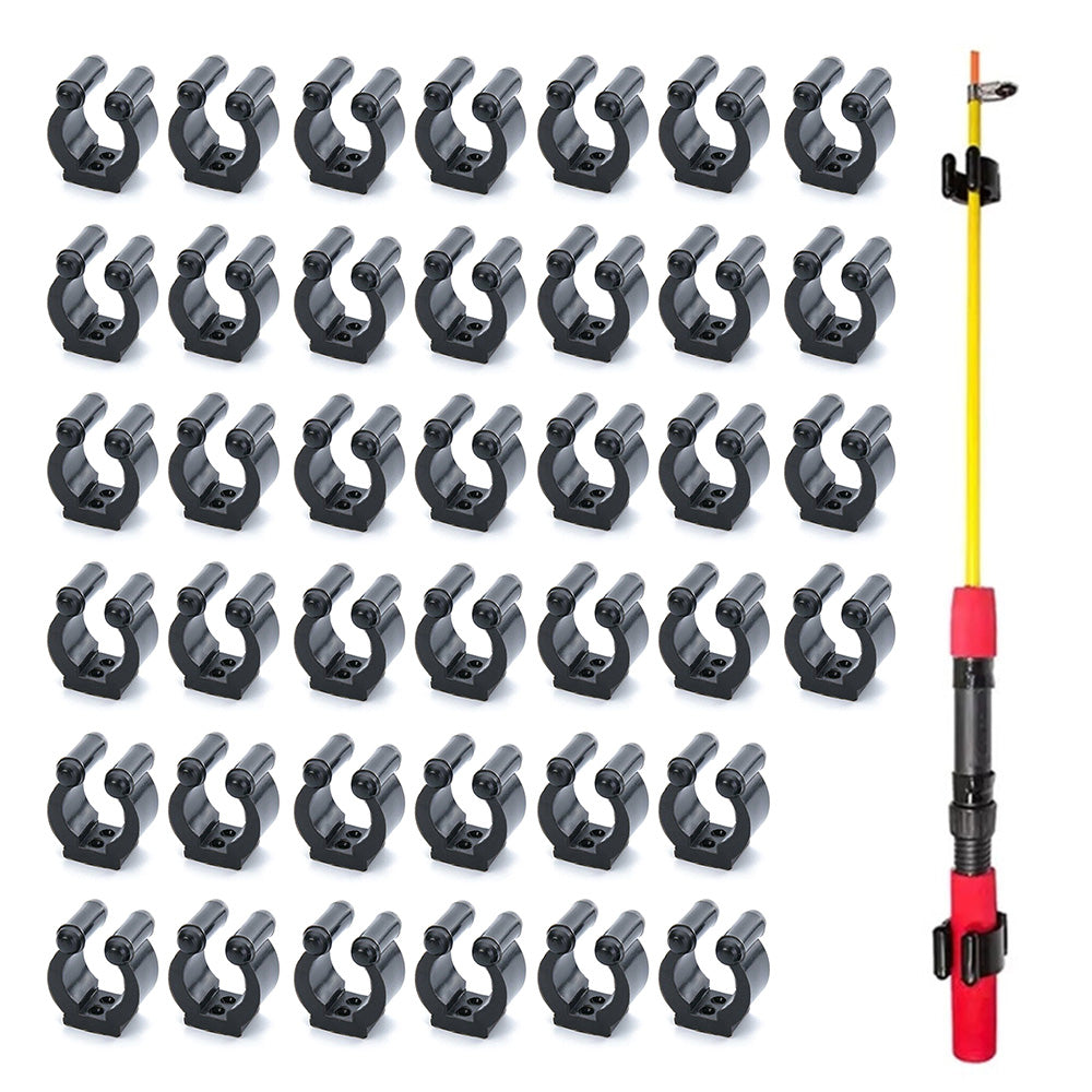 40 PCS Fishing Pole Rod Holder Clips Wall Mounted Rod Rack for Pool Cue
