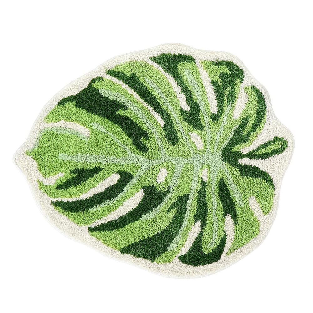 Faux Sherpa Bathroom Mat Monstera Leaf Design Non Slip Washable Rug for Bathroom Floor