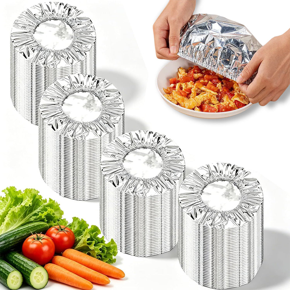 200Pcs Reusable Elastic Aluminum Foil Food Covers for Bowls and Plates