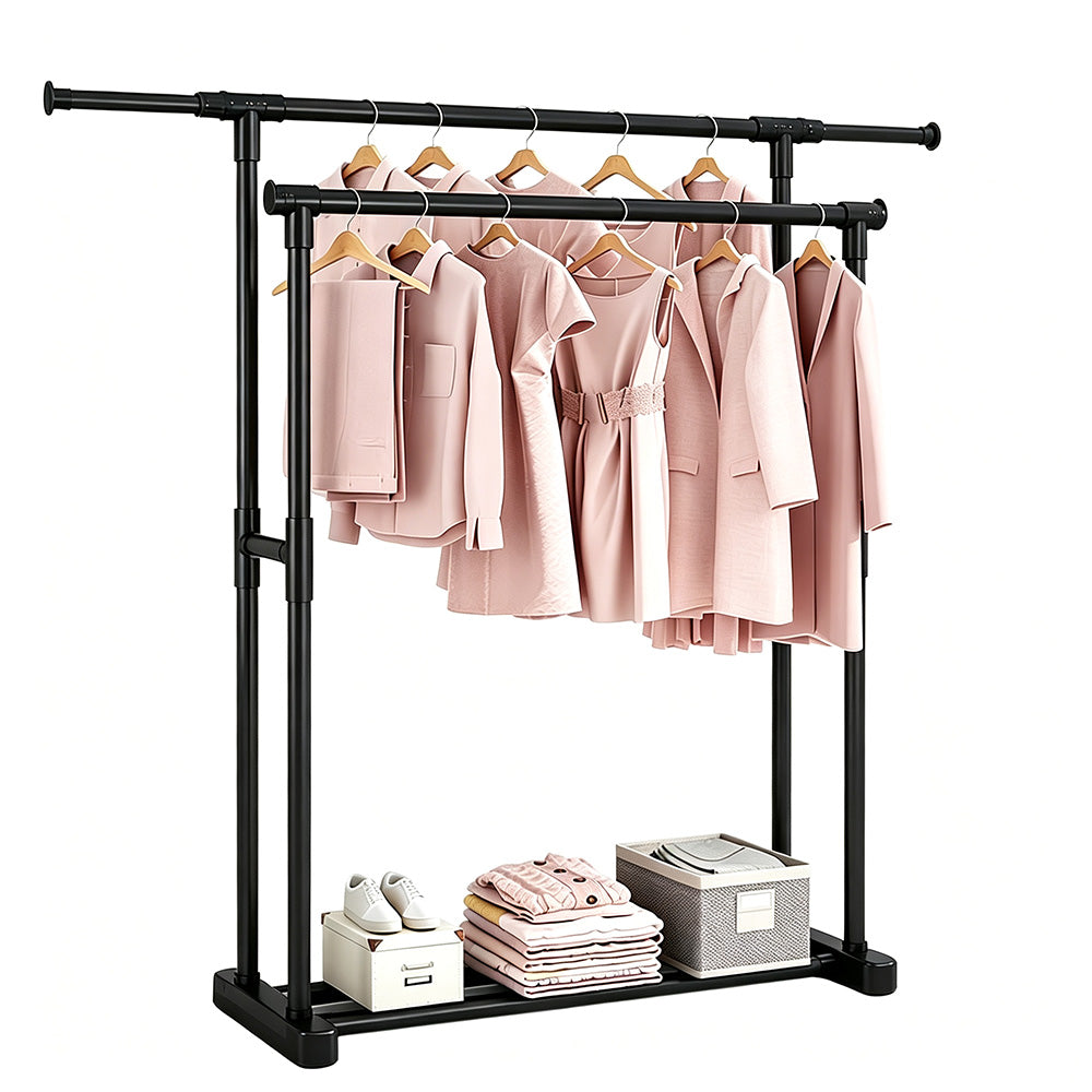 Double Rod Freestanding Clothes Drying Rack Large Capacity Laundry Garment Stand