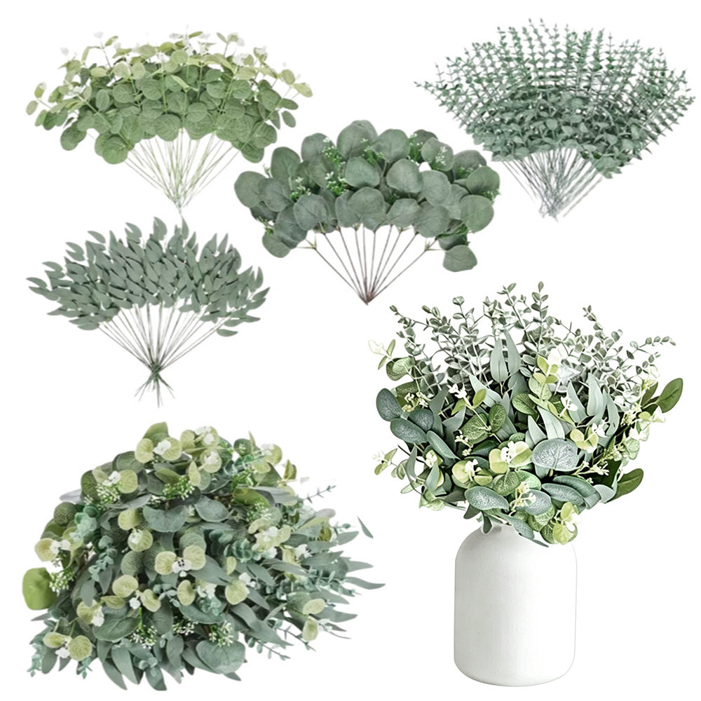 130Pcs Artificial Eucalyptus Leaves Bundle 5 Types for Vase Wedding DIY Home Decor