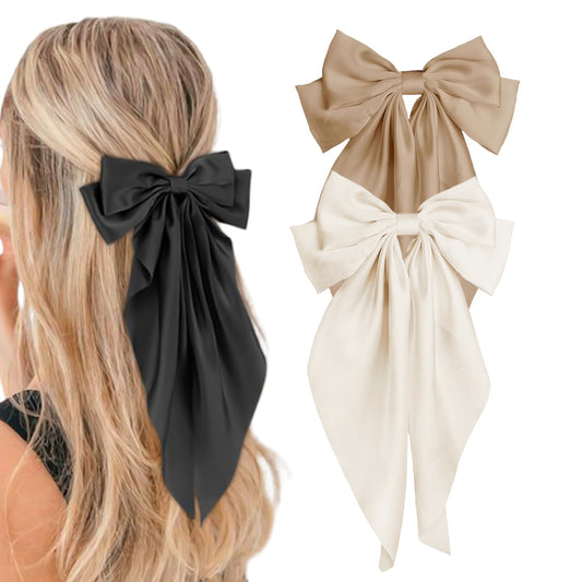 3 Piece Large Bow Ribbon Hair Clip Set for Women Girls