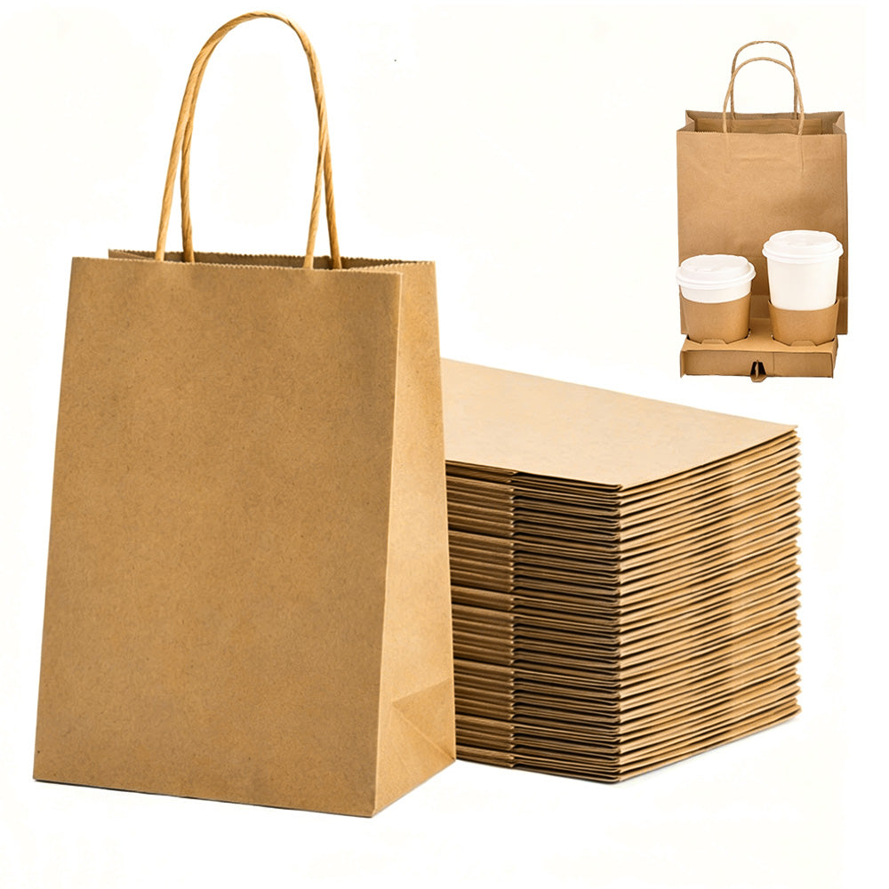 50 Pack Brown Kraft Paper Gift Shopping Bags with Handles for DIY