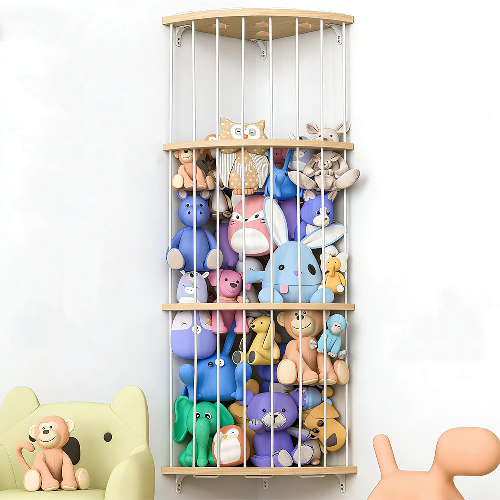 Stuffed Animal Storage Wood Corner Cage Plush Toys Holder With Star Pattern