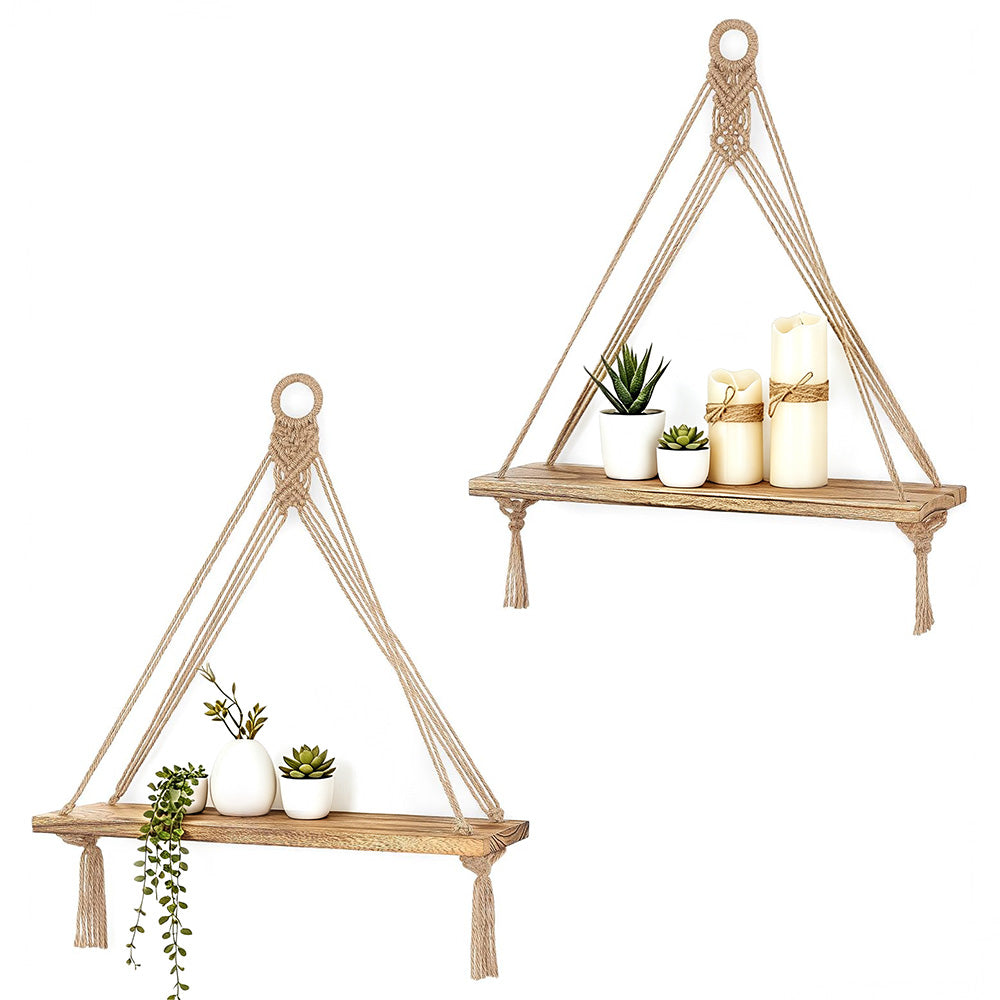 2X42x14cm Bohemian Macrame Rope Wall Display Shelf with Tassels