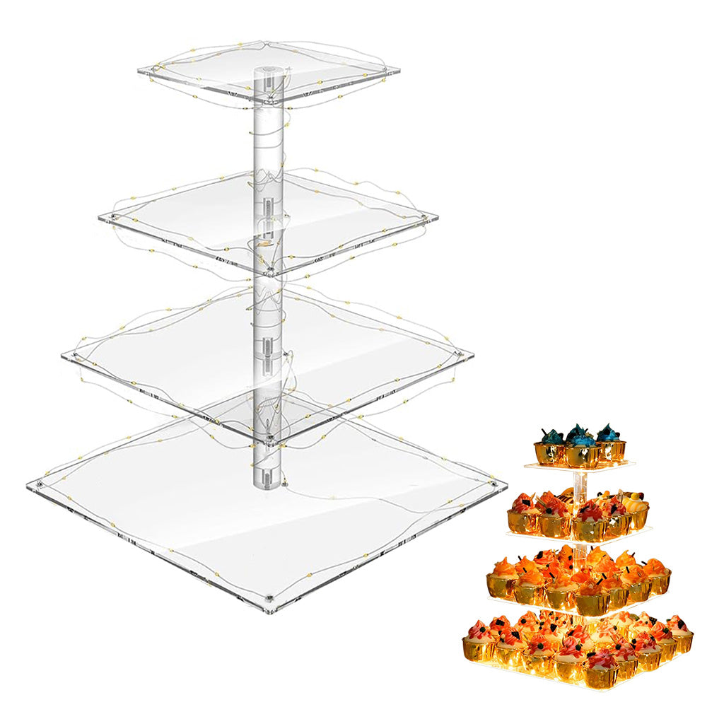 4 Tier Cupcake Stand Acrylic Tower Display with LED Light Holder for Party Decor