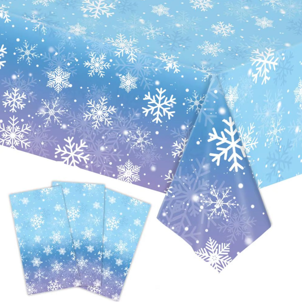 3Pcs Christmas Snowflake Tablecloth Winter Wonderland Table Cover