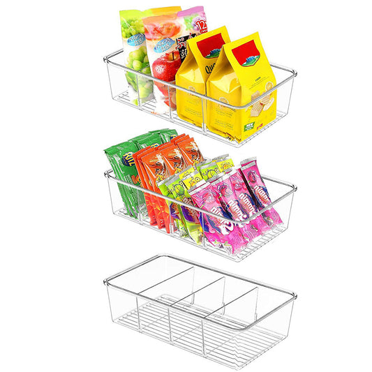 3Pcs Food Storage Organizer Bins Divided 4Parts Kitchen Pantry Fridge Organizers