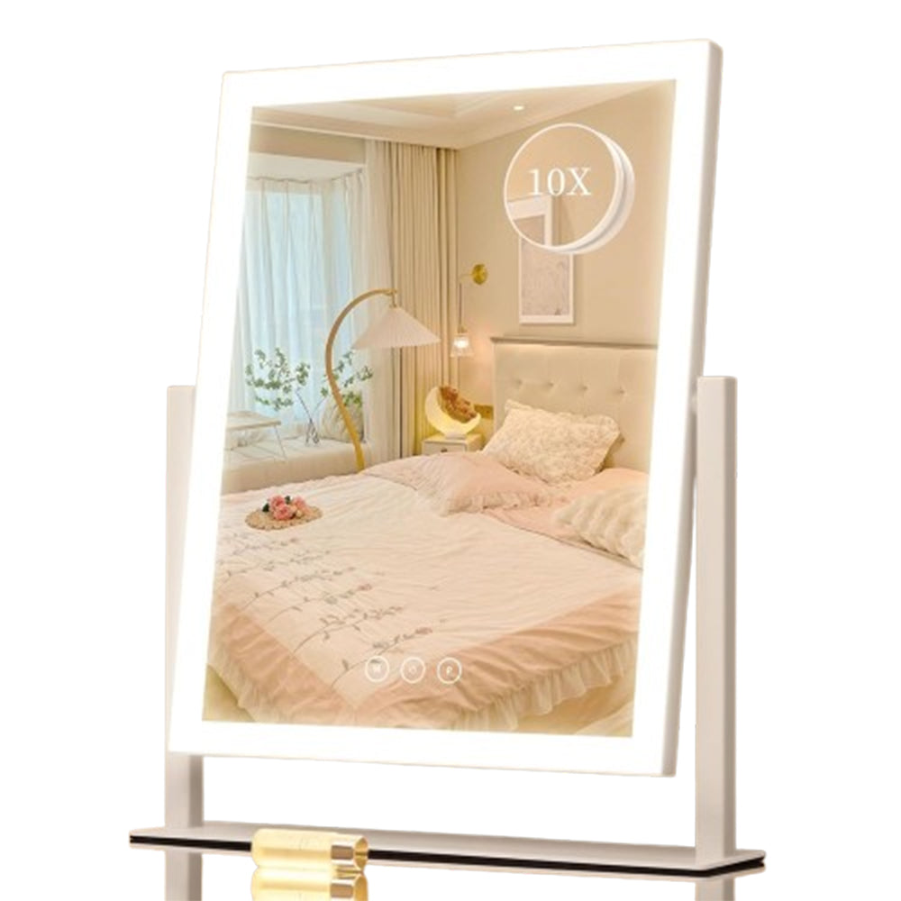 10X Magnifying LED Makeup Mirror 3-Color Dimmable 360-Degree Rotation Tabletop Vanity