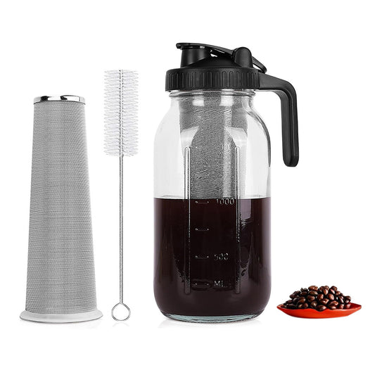 1.89L Cold Brew Coffee Glass Maker Pitcher Spout Lid with Wider Handle and Filter