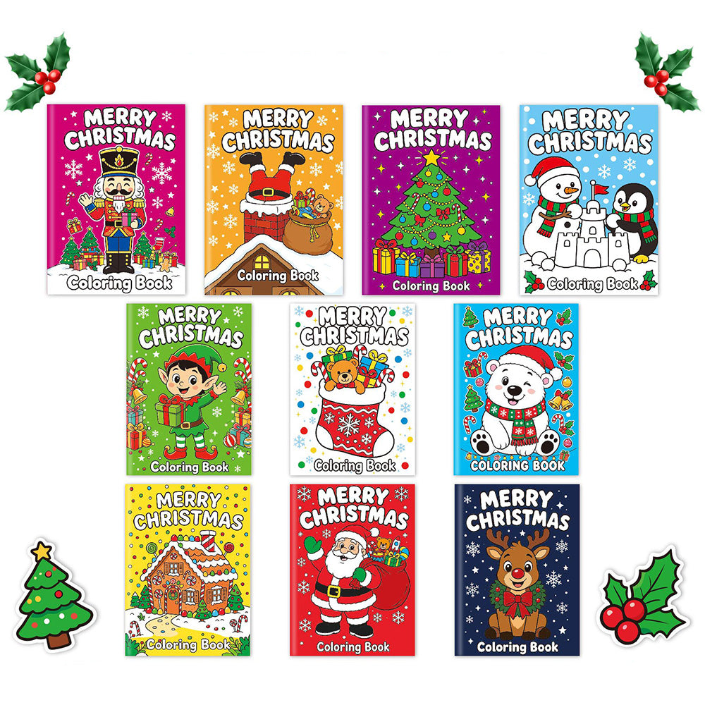 10Pcs Christmas Coloring Books Santa Claus Snowman Designs Holiday Gift
