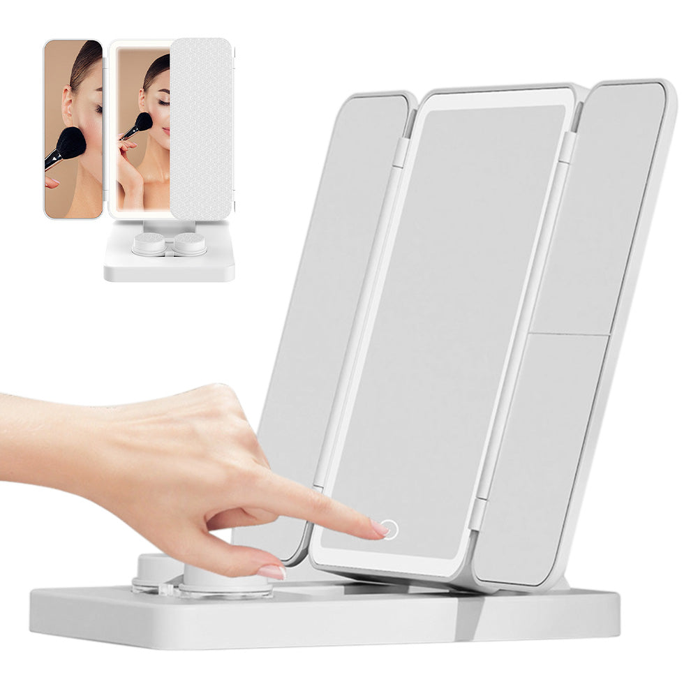 3 in 1 Foldable Makeup Mirror with Lights and Contact Lens Case for Travel