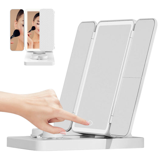 3 in 1 Foldable Makeup Mirror with Lights and Contact Lens Case for Travel