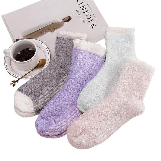 4Pcs Non-Slip Grip Socks for Women Fluffy Slipper Socks