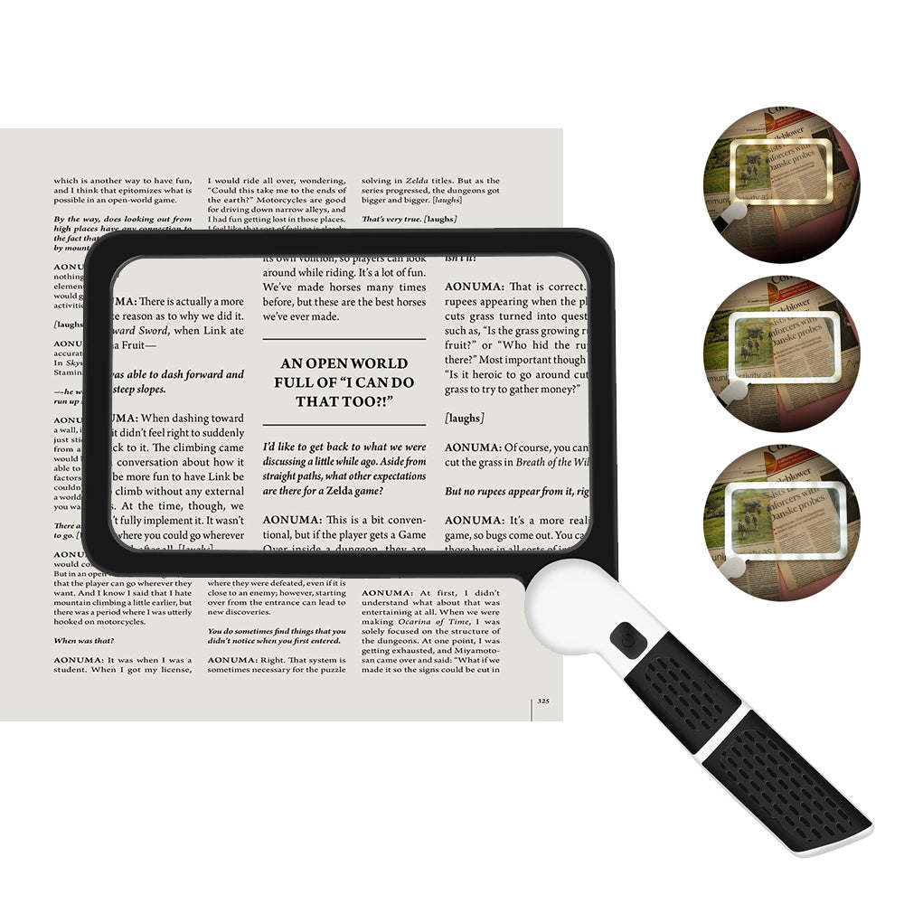 5X Magnification Folding Handheld Reading Rectangle Magnifier with Light